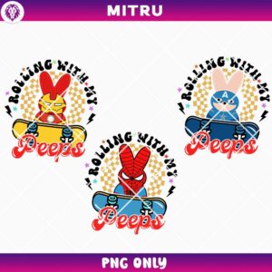Rollin With My Peeps PNG, Funny Superhero Skateboarding Easter PNG