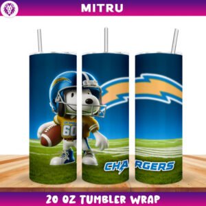 Snoopy LA Chargers Straight Tumbler Wrap 20 Oz Digital Files