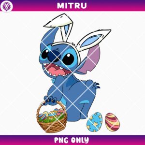 Stitch Easter Bunny PNG, Egg Basket PNG, Cute Spring PNG