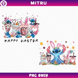 Stitch Happy Easter Coffee Cup PNG, Stitch Bunny PNG Digital Download