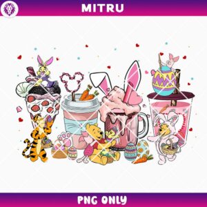Winnie The Pooh Pink Latte Coffee Easter PNG Digital Download